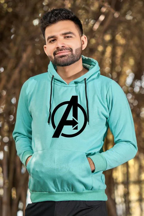 Tween Trends Men Mint Green Printed Fleece Sweatshirts - XXL