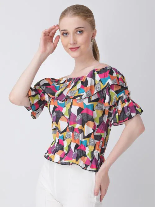 For U Casual Crop Top For Women Off Shoulder Top Collage Crop Tops Waist Elastic (Multicolor) (L)