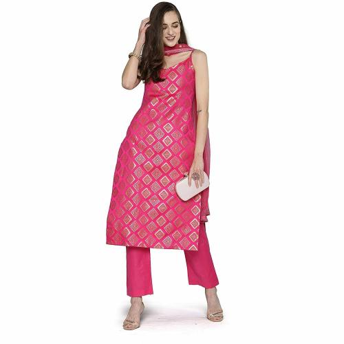 ROZLAND Women Silk Straight Sleeveless Kurta Set, 3XL