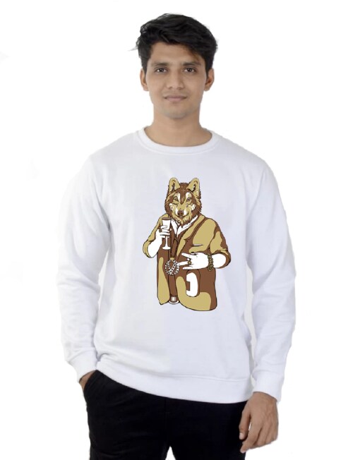 WEARFUL Premium Quality Casual Sweatshirt For Men | Fleece Blend Sweatshirt | Full Sleeves Sweat Shirt | Round Neck Printed Sweatshirt For Men & Boys | Winter Wear Sweatshirts (White) (M)