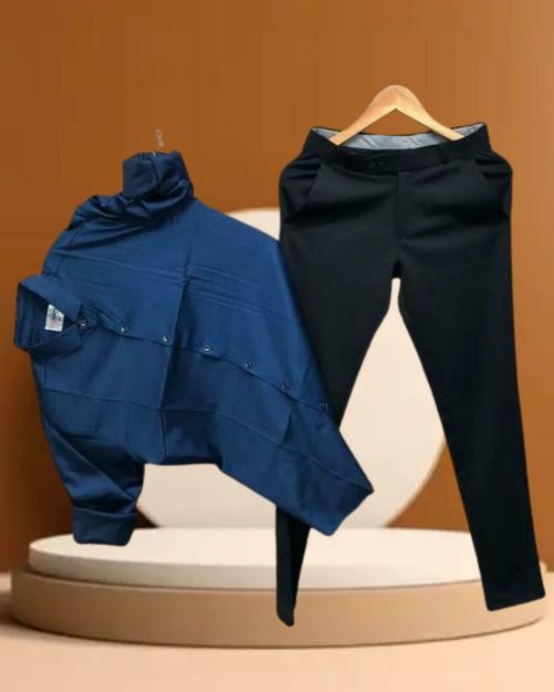 KALANABH boys blue shirt formal blue shirt formal cloth formal pant shirt jeans boys fashion cloth fashion new arrival new colection boys blue shirt and black pant pair (PACK OF 1 PAIR SIZE- M)