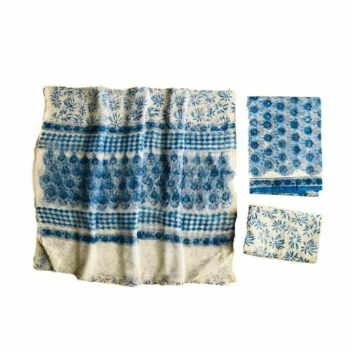 Blocks Bagru Women Light Blue Bagru Print Cotton Rajasthani Jaipuri Suits Set Dress Material