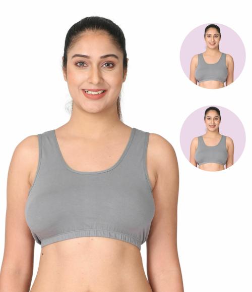 Adira | Comfortable Bra For Sleeping | Slip On Bras To Wear At Home | Comfortable Bra | Work From Home Bra Without Hooks | Non Padded & Non Wired Support | Plus Size | Pack Of 2 | Grey | 6XL