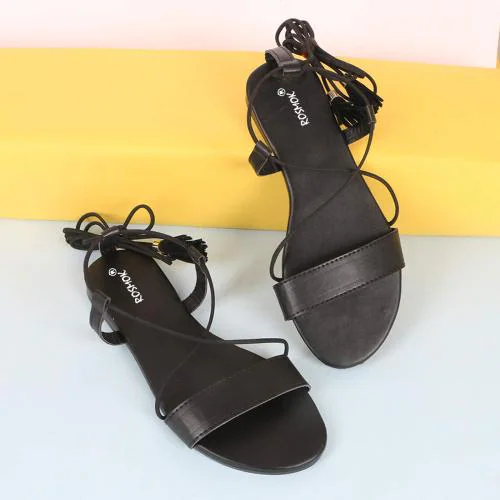 Rosmok Stylish Fashinable Latest Fashion Gladiators Flat Sandal For Women Girls-Black