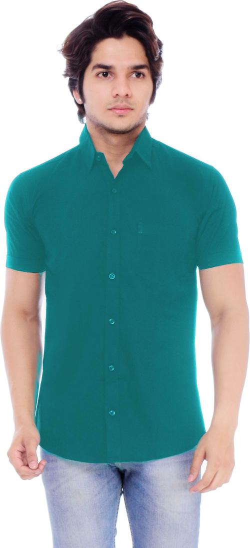 BASE 41 Men Light Green Solid Cotton Linen Blend Casual Shirts