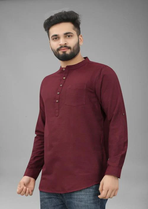 FILOSE JEANS Mens Wear Pure Cotton Maroon Color Short Kurta