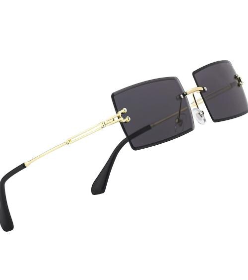 SUMMER DREAM Retro Square Rectangle Shape Golden Metal Frame rimless Sunglasses