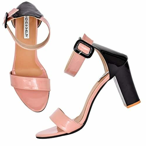 MAEVE & SHELBY Women Party Wear Heeled Sandals (Pink and Black) - UK 3