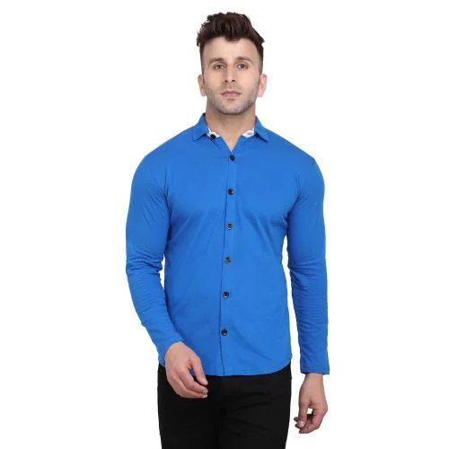 Blisstone Men Blue Solid Cotton Blend Spread Collar Shirt (Pack of 1)