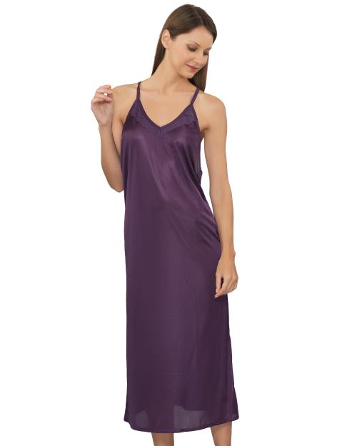 Legit Affair Pack of 2 Purple Solid Satin Nightwear Maxi Length dress with robe For Women