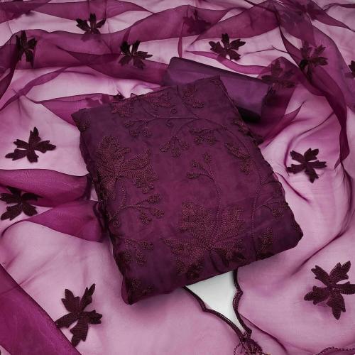 Panzora Women's Organza Embroidery Unstich dress material