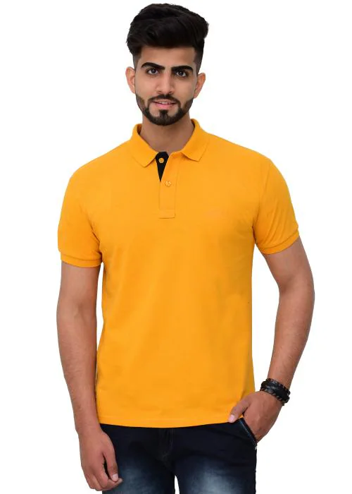 3BROS Men's Stylish Cotton Blend Solid Polo Nack Tshirt (Gold,XXL)