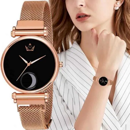 ILOZ Luxury New Black Magnet Belt Watch For Girls And Women Rich Look Professional Analog Quartz Watch - For Women
