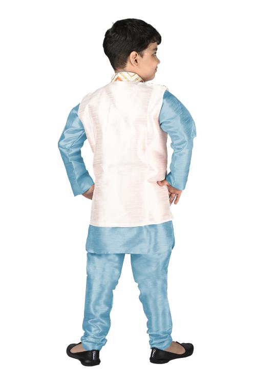 NEW GEN BOYS ORANGE BANARSI SILK PACK OF 1 JACKET KURTA & PAIJAMA PANT