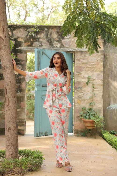 ZESTY New Stylish and Beautiful Rose Floral Printed Off White 3/4 SleeveZESTY Top and Palazzo Set for Women's