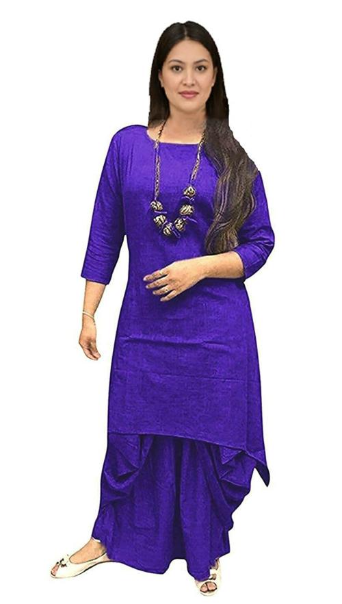 Femeone Women Royal Blue Cotton Dhoti Kurta Set
