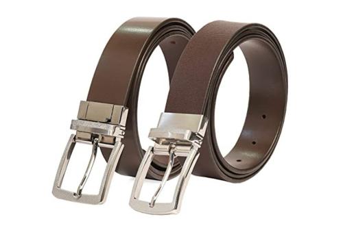 PERB - Full Grain Imported Spanish Brown Reversible Leather Belt for Men with Pin Buckle in Nickle Finish - 100% Handmade - For Casual / Formal Occasion in Gift Box (2XL)