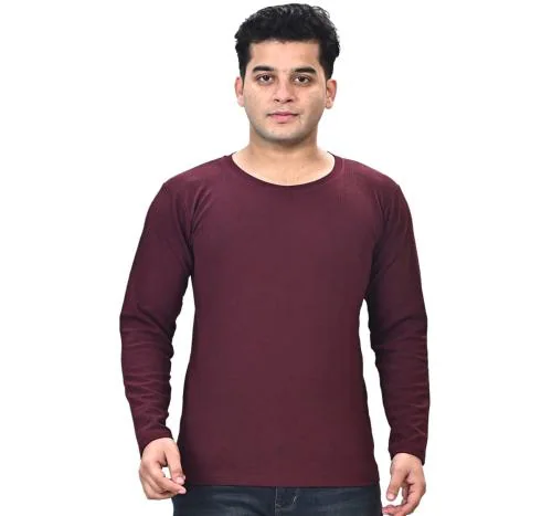 DEEPSUNG(D.S) Men's Solid Round Neck tshirts Pure Cotton full sleeves-D