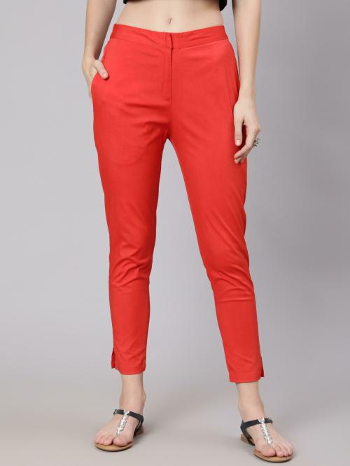 Aks Red Solid cigarette Trousers