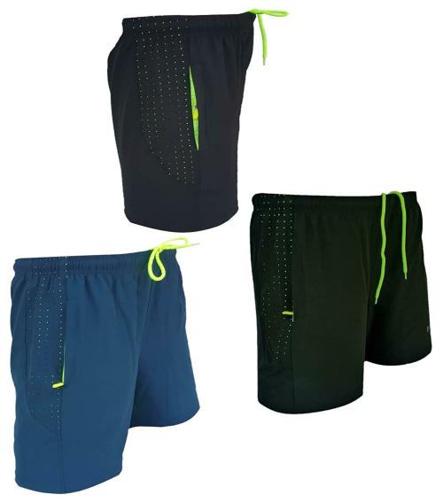 Buttons & Bows Sporty Men's Shorts/Knickers with 02 Zip Pocket/Laser Cut Design/Reflective Logo/Light Weight Quick Dry/Regular Fit/Machine Wash -03 Pieces - Olive,Navy Blue & Black