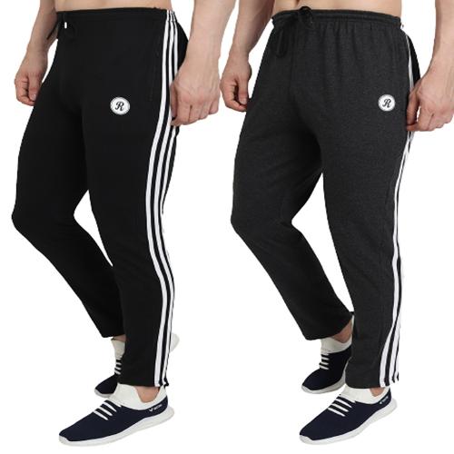 REDLUV Trackpants Lower Gym & Sports for Men's Poly Cotton Regular Fit Track Pants 3 Side Line with Two Pockets and Unique Design for Maximum Style & Comfort Everyday Use Lowers for Men Pack of 2
