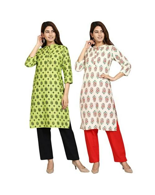 Buy AROOPA Women Green and White Printed Cotton Kurti (Pack of 2 ...