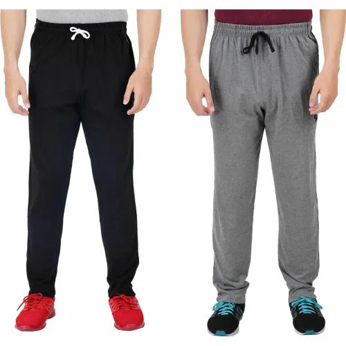 Feel Track Men Black, Grey Solid Pure Cotton, Cotton Blend Pack Of 2 Track Pants (Xxl)