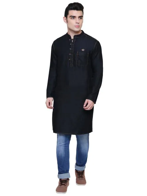Kuons Avenue Men's Black Long Denim Kurta