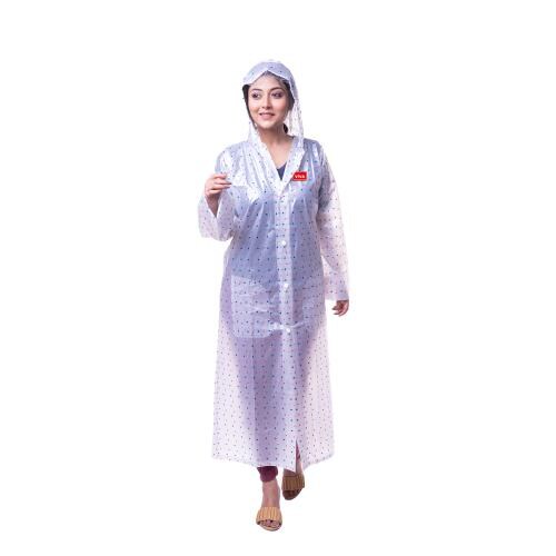 Viva Rainwear Ladies Waterproof Long Sleeves Raincoat Polka (XXL, Transparent, With Attractive Assorted Polka Print)