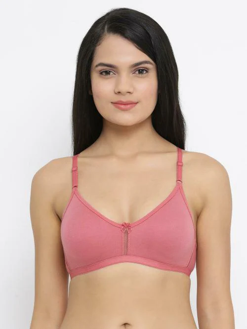 Clovia Pink Solid Cotton Single T-shirt Bra