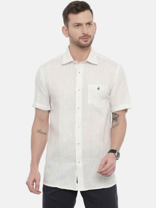 Khoday Williams Men White Striped Linen Blend Regular Fit Casual Shirt - 40