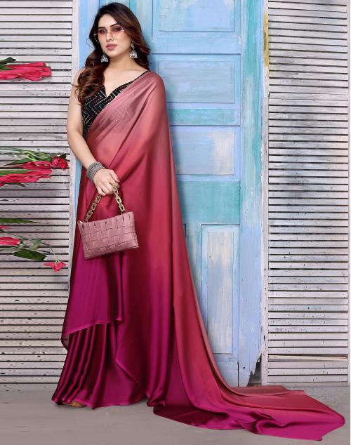 Siril Georgette Magenta & Pink Color Saree with Blouse piece
