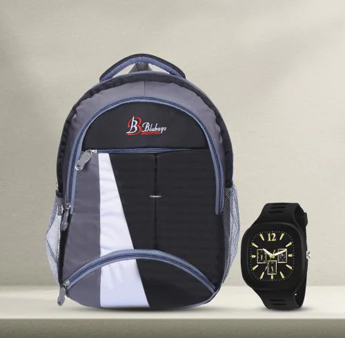 BLUBAGS Bags 36 liters Black Backpack & Square Black Analogue Watch School Bag (Black, 36 L)