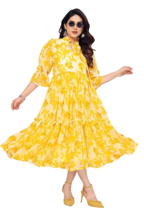 SHEChoice FAB Women's Fit and Flare Dress - Elegant- Flattering A-Line Silhouette with Sleeveless Design - Perfect for Casual, Semi-Formal, and Special Occasions - Available in Multiple Sizes-(Yellow)-M