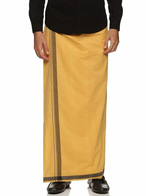 Handlooom.com - Handmade in india for the world ! Pure Cotton Yellow Color Dhoti/ Mundu for Men With Handloom Mark And 1 Year Warranty