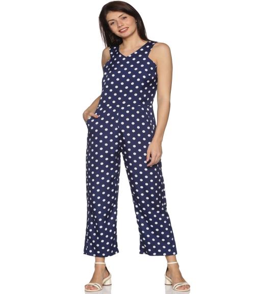My Swag Women's Blue Color Maxi Polka Dot A-line Long Jumpsuit
