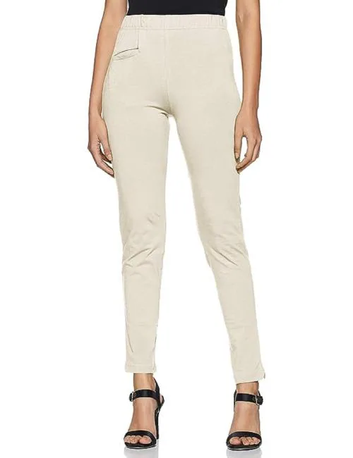 Softline White Solid 100% Cotton Leggings
