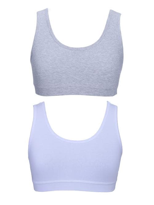 NEOBUNCH Girl's Cotton Non-Padded Non-Wired Sports Bra (15-16 Years) (White & Gray Melange)