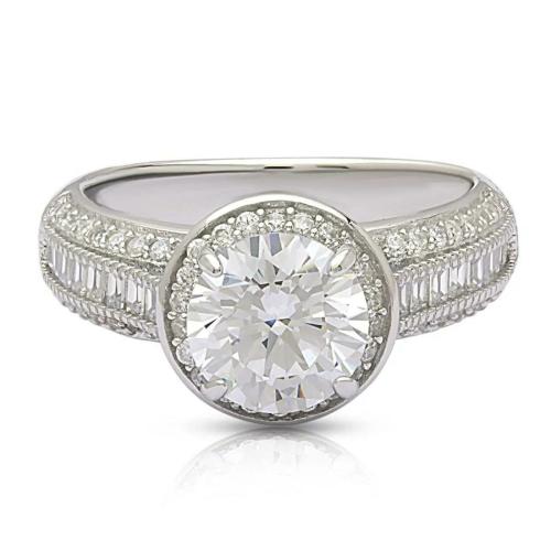 Anayra Fine Silver Jewellery 925 Sterling Silver Size 8 Solitaire American Diamond Halo Sparkling Ring (Women and Girls)