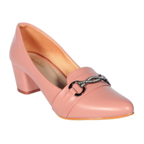 Stepee Elegant Party Wear Fashion Pointed Toe Peach Heel Belly Shoes for Women Size-40