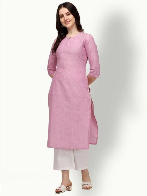 Shirak Serving Princess Women Pink Solid Cotton Blend Straight Kurta