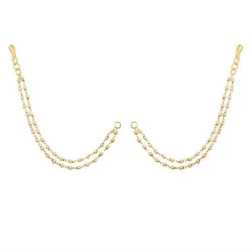 Jewelopia Kaan Chain Golden White Pearl 2 line Ear Thread Traditional Champaswaralu Gold Long Bridal Wedding Ear Chain Kaan Chain Jewellery for Women & Girls