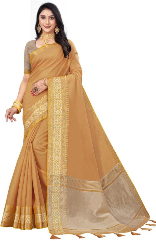 Ashika Women Gold Printed Art Silk Saree with Unstitched Blouse Piece (pack of 2)