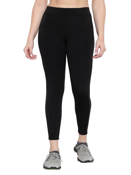 DIAZ Gym wear Ankle Length Stretchable Side Pocket Tights / Sports Leggings / Sports Fitness Yoga Track Pants for Girls & Women Colour Black Size M