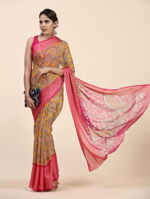 Rujave Women Gold Digital Print Chiffon Daily Wear Saree