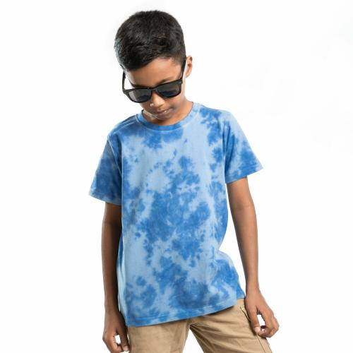 GUHA Boy's Tie & Dye Round Neck Half Sleeve Cotton T-Shirt, Colour: Blue