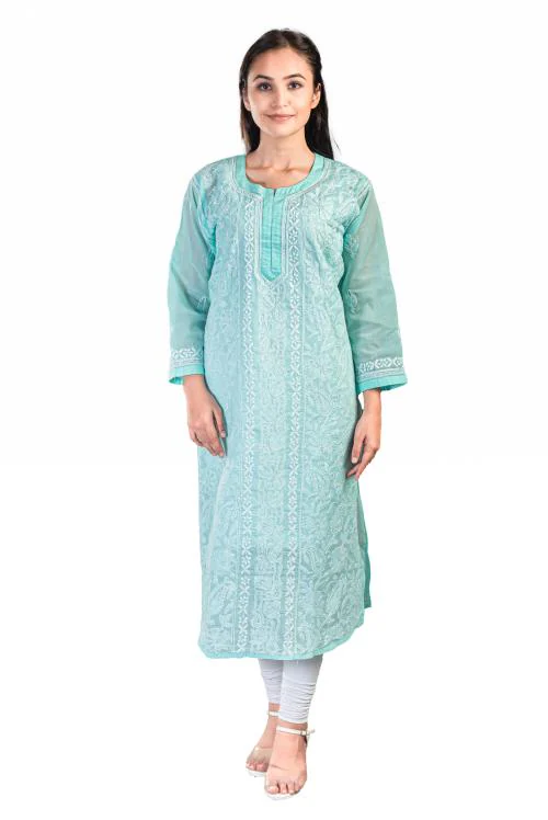 Ethnava Women’s Hand Embroidered Lucknowi Chikankari Kurti with Slip