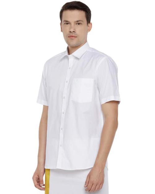 UATHAYAM Kingdom Cotton Half Sleeve Solid Slim Fit Formal White Shirt for Men(Pack of 1)