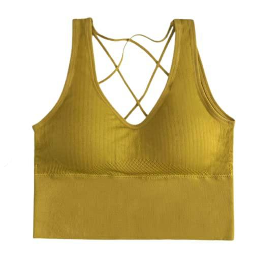 SHAPERX Sports Bra for Women, Workout Athletic Tops Medium Support Yoga Bra with Removable Cups, Gym Running Tank Tops Free Size (28 Till 34) (C, Yellow)