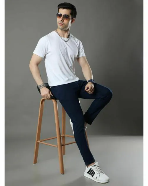 PiX Cropped (Ankle Fit) Navy Blue Denim Men Stylish Fashion Regular Fit Wear Jeans/ Mens Wear/Mens Jeans--34